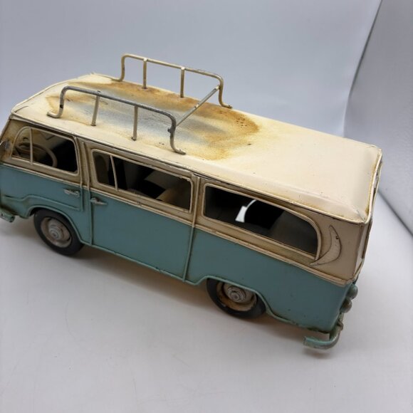 Vintage Old Fashioned Retro Beach Travel Van Metal Model Blue/White - Picture 10 of 16